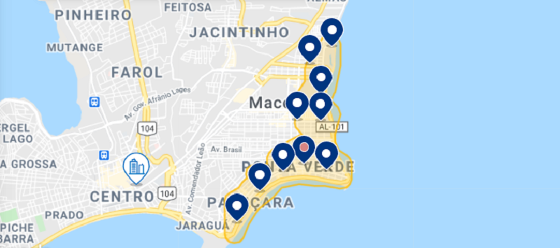 Mapa das melhores regiões de Maceió