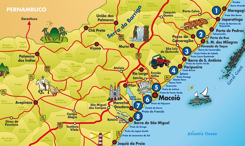 Regiões para ficar em Maceió - Mapa