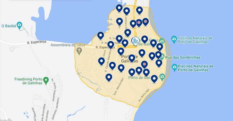 Mapa: Melhor região onde ficar em Porto de Galinhas
