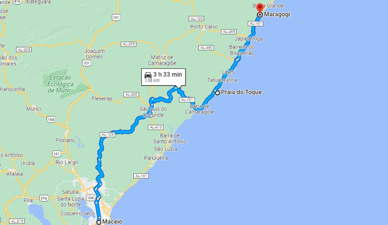 Praia do Toque em São Miguel dos Milagres: Mapa